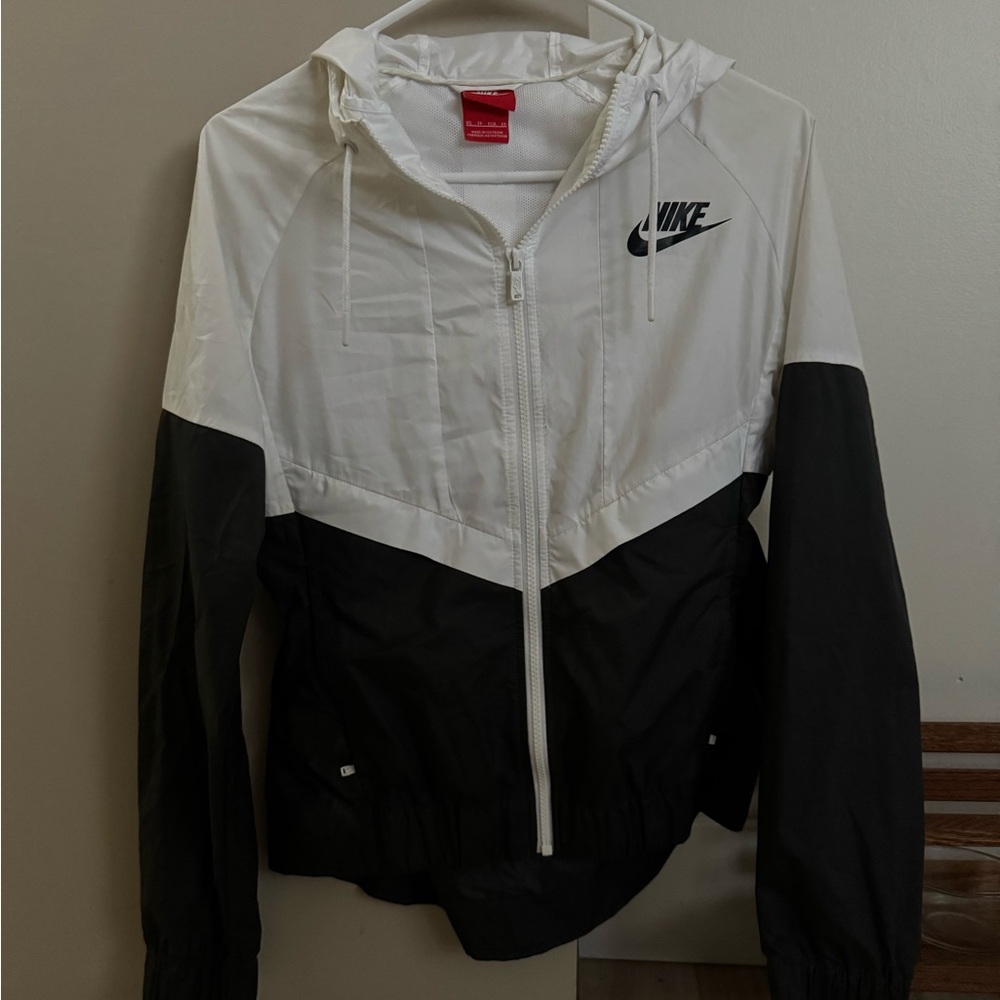 Nike White Hooded Jacket with Red Logo Tag